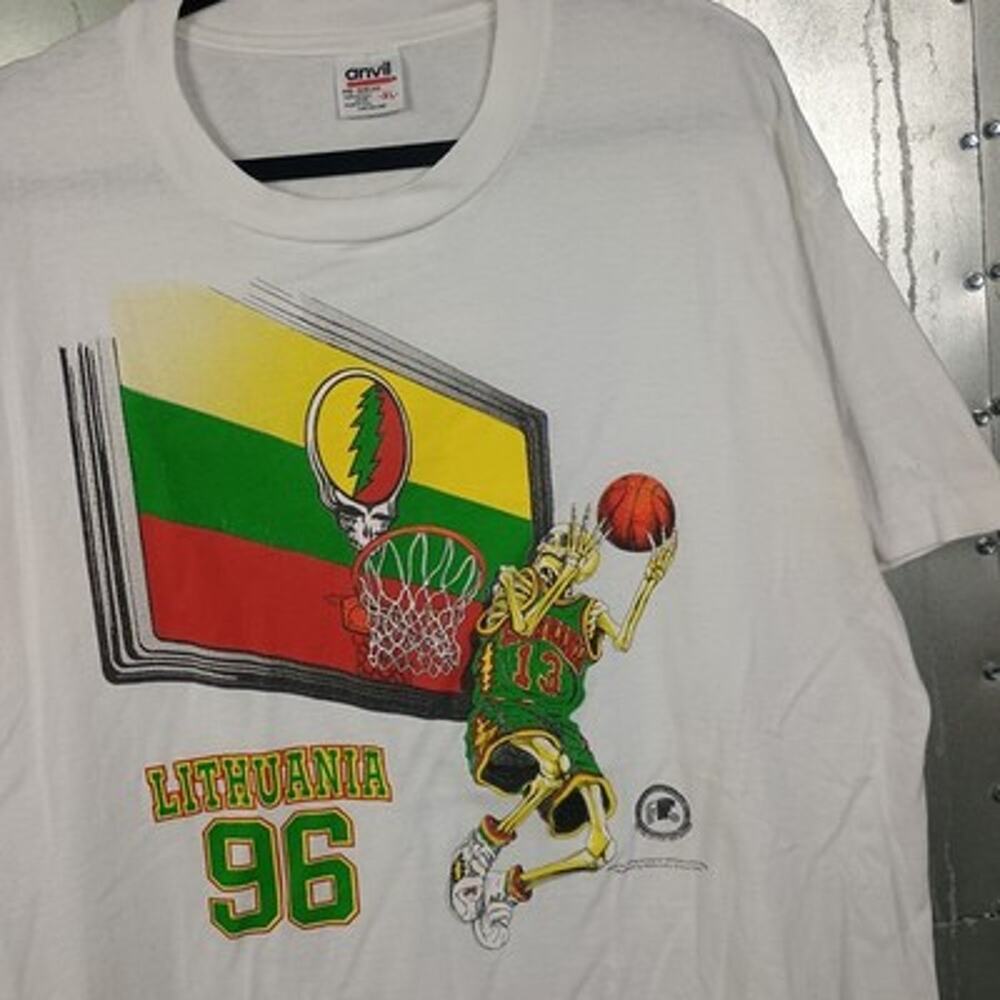 Grateful Dead Lithuania Basketball Olympic 1996 Skeleton Vintage 90s Shirt XL